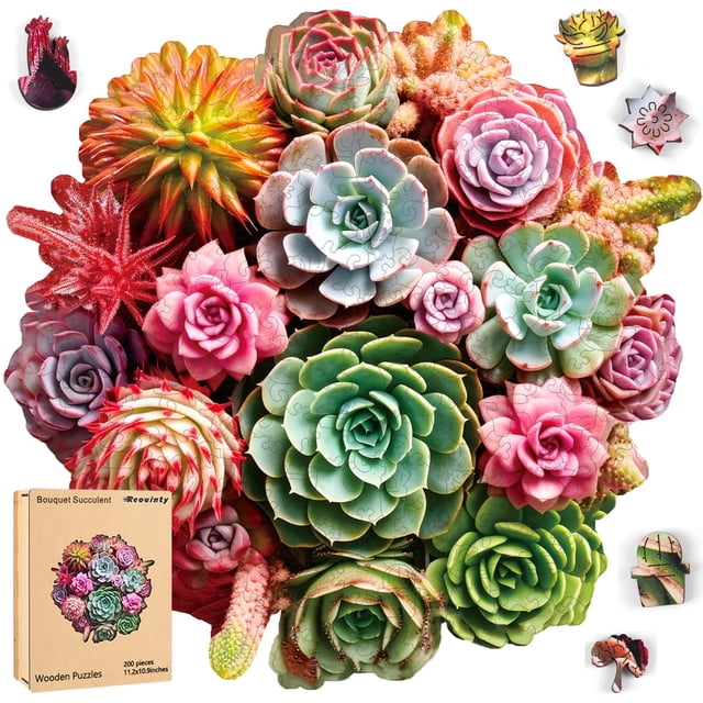 Puzzle de madera Reouinty, 500 piezas, suculentas coloridas para adultos