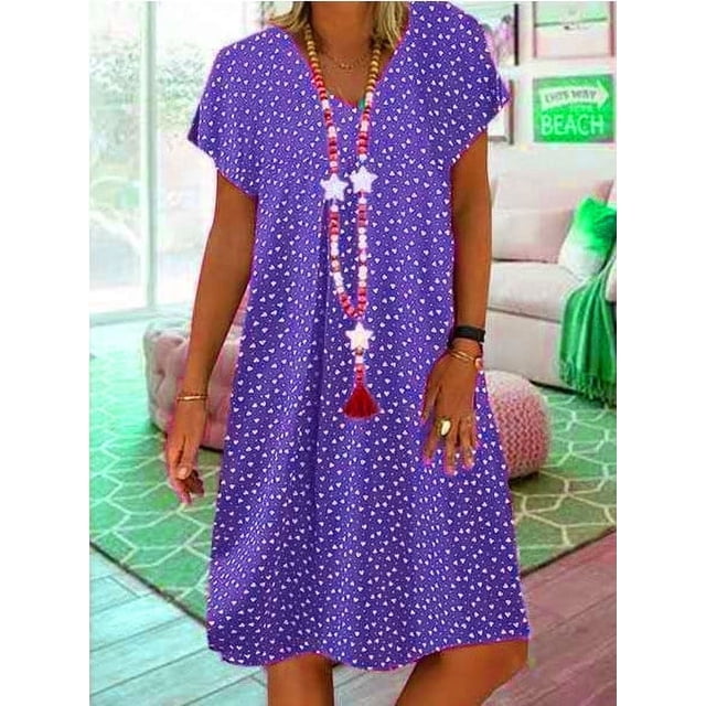2024 Robe Tendance Grande Taille pour Femmes Été Imprimé Manches Courtes Ample Décontractée Robes Femme Élégante Mode Plage Vêtements pour Dames