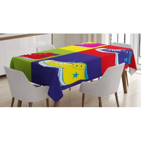 

Teen Room Decor Tablecloth Retro Style Kitsch Sport Shoes in Various Color Background Culture Graphic Rectangular Table Cover for Dining Room Kitchen 60 X 90 Inches Multicolor by Ambesonne