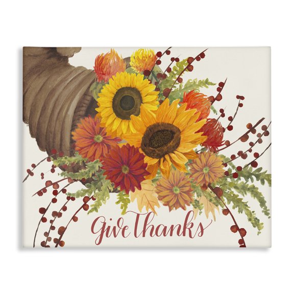 Stupell Industries Farmhouse Give Thanks Autumn Cornucopia Canvas Art, 40 x 30, by Grace Popp