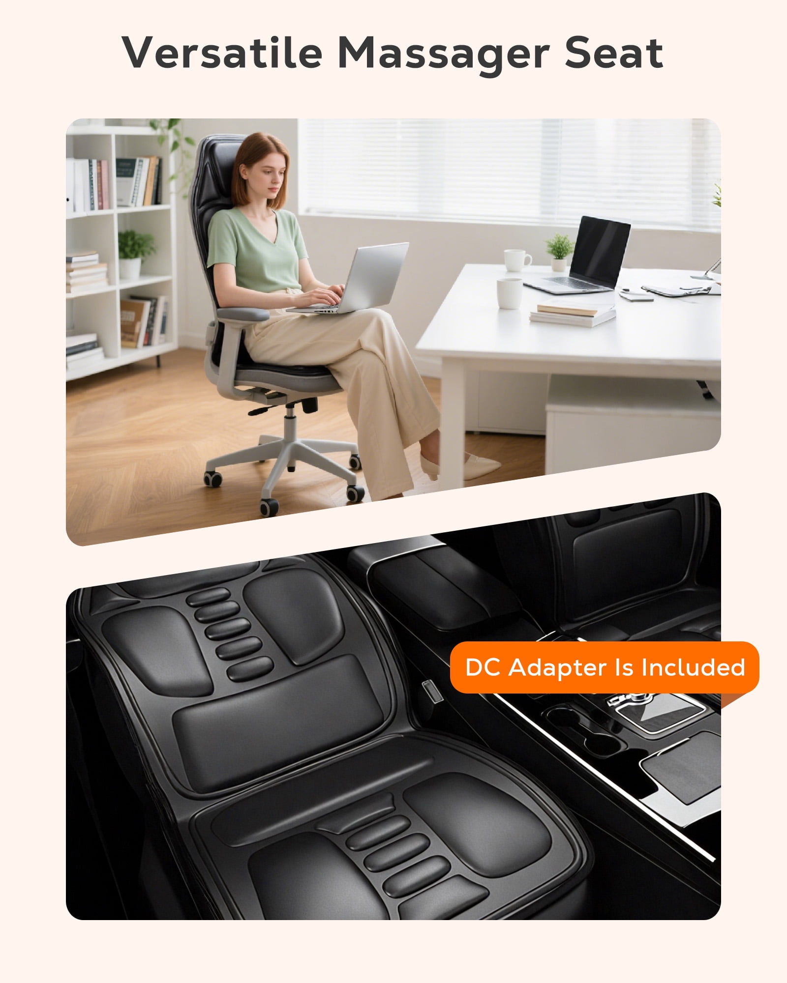 BOKYAN Back Massager, Electric Full Body Massager with Heat, Seat Cushion Massager Vibration Chair Pad for Home Car, Gifts