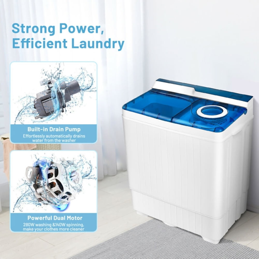 Spaco 26 Pound Portable Semi-automatic Washing Machine with Built-in Drain Pump-Blue, Washer Spinner Portable Washing Machine