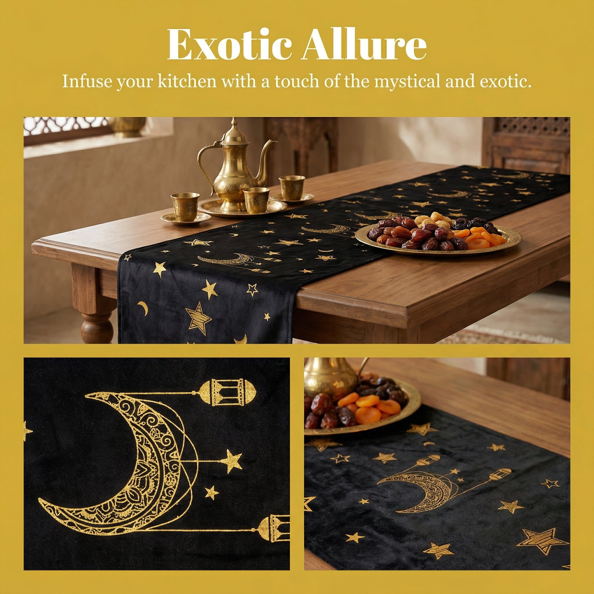 Unique Bargains Long Printed Polyester Table Runner for Decorations Black 13"x94.5"