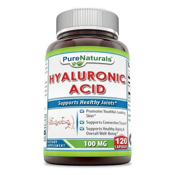 Pure Naturals Hyaluronic Acid 100mg 120 Capsules Supplement | Non GMO | Gluten Free | Made in USA