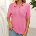thumbnail image 4 of Women Short Sleeve Sweater Tops Summer V Neck Cable Knit Pullover Casual Lapel Shirts, 4 of 8