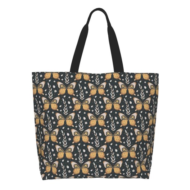 Fotbe Flower Butterfly Bolsa Tote Estética de Lona con Estampado para Mujer - Bolsa Reutilizable de Hombro Casual para Vacaciones, Compras, Trabajo y Gimnasio
