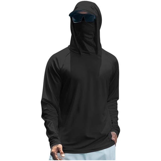 Sun Protection Suit for Men, Long Sleeve Hooded Shirt with Patchwork, Quick Dry Cool Pullover Top