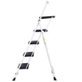 thumbnail image 4 of SuperDeal 4 Step Ladder Portable Folding Step Stool Metal Frame with Wide Non-Slip Pedals & Tool Tray – Perfect for Home, Garage & More, White, 4 of 20