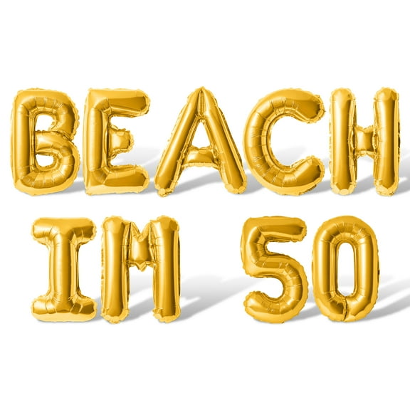 Letter Balloons - BEACH IM 50 16" Inch Alphabet Letters Foil Mylar Balloon 50th Birthday Party Banner (Gold)