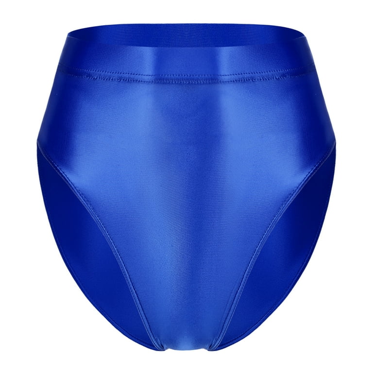 DPOIS Women Shiny Glossy Panty Briefs High Cut Underwear Shorts Panties  Bottoms Royal Blue M