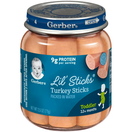 Gerber 3rd Foods Mealtime for Baby Lil' Sticks, Turkey, 2.5 oz, Jar (Pack of 10)