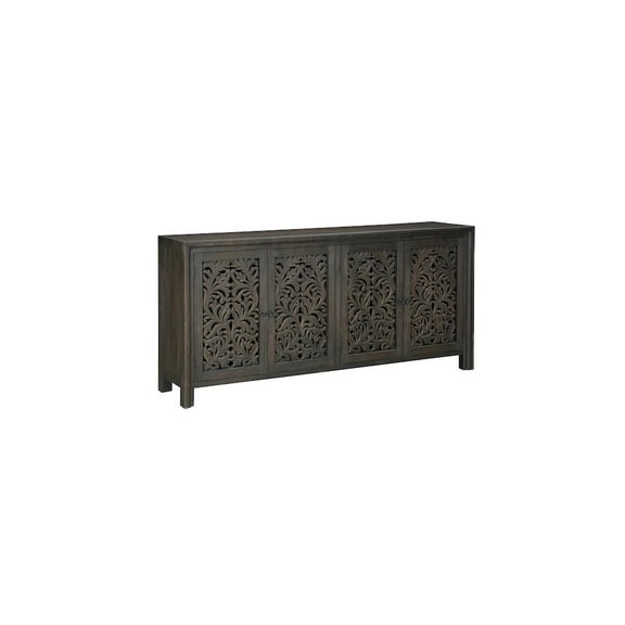 Taran Designs Fillian 4-door Floral Carved Solid Wood Sideboard in Black
