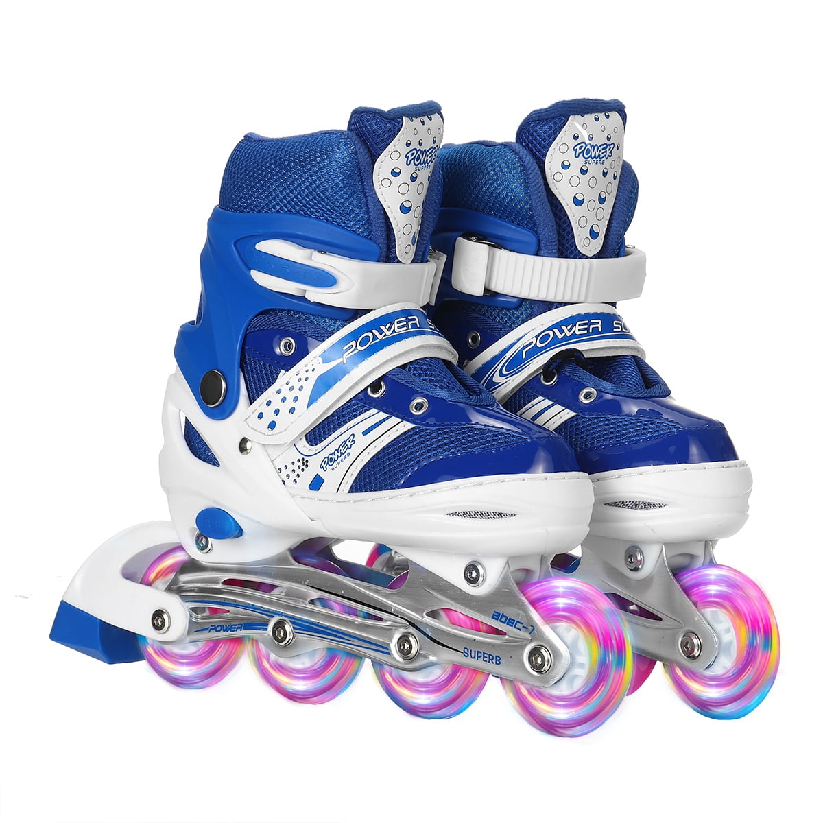 Children’s Inline Skates Combo Set - Adjustable Light Up Roller Blading Full Illuminating Wheels Inline Skates Beginner Roller Skates w/ Secure Helmet Kneepad Elbow-pad