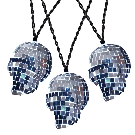Indoor 10-Count Battery-Operated LED Disco Skull String Lights, Cool White, 4.5', Halloween by Way To Celebrate