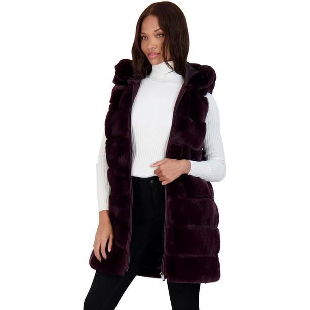 Via Spiga Women's Grooved Faux Fur Hooded Vest