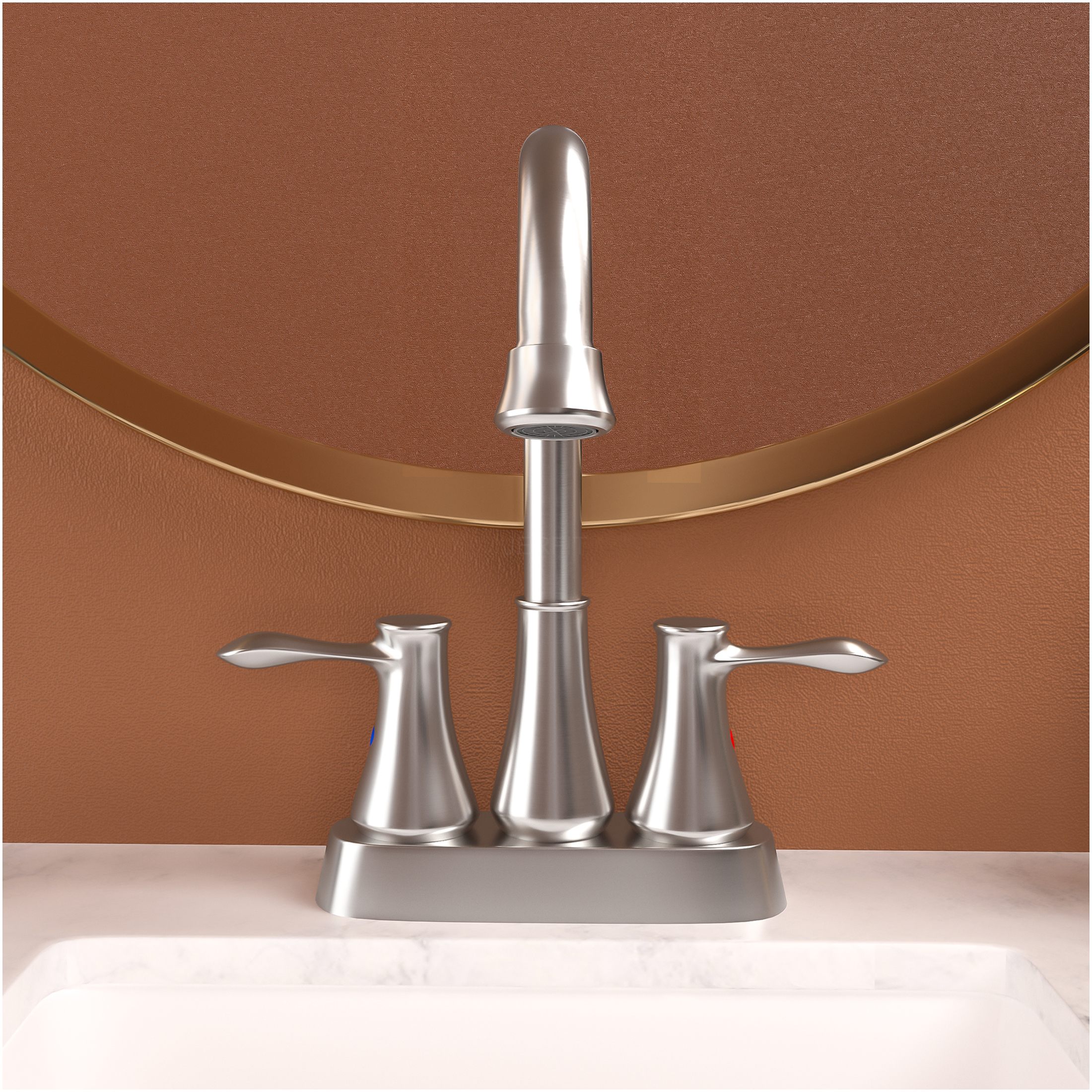 JERFIT 4-inch Centerset Bathroom Sink Faucet with Pop-Up Drain, Brushed Nickel Finish, 2-Handle Deck Mount for Vanity