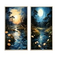 thumbnail image 2 of Designart "Blue Green Painting River At Night VII" Pointillism Framed Wall Art Set Of 2 - Yellow Abstract Frame Gallery Set For Office Decor, 2 of 7