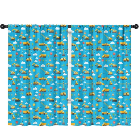 Blackout Kids Curtains,Excavator and Tree Blue Pattern Children's Insulated Curtains Set Of 2,Bedroom Essentials,Toddler Room Decor 52"x84"