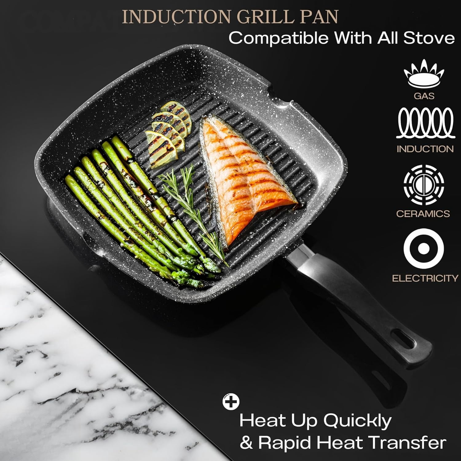 Aluminum Nonstick Grill Pan for Stove Tops, Versatile Griddle Skillet with Pour Spouts, 11 Inch Square Grill Pan Big Cooking Surface, Durable Skillet For Indoor Cooking & Outdoor Grilling