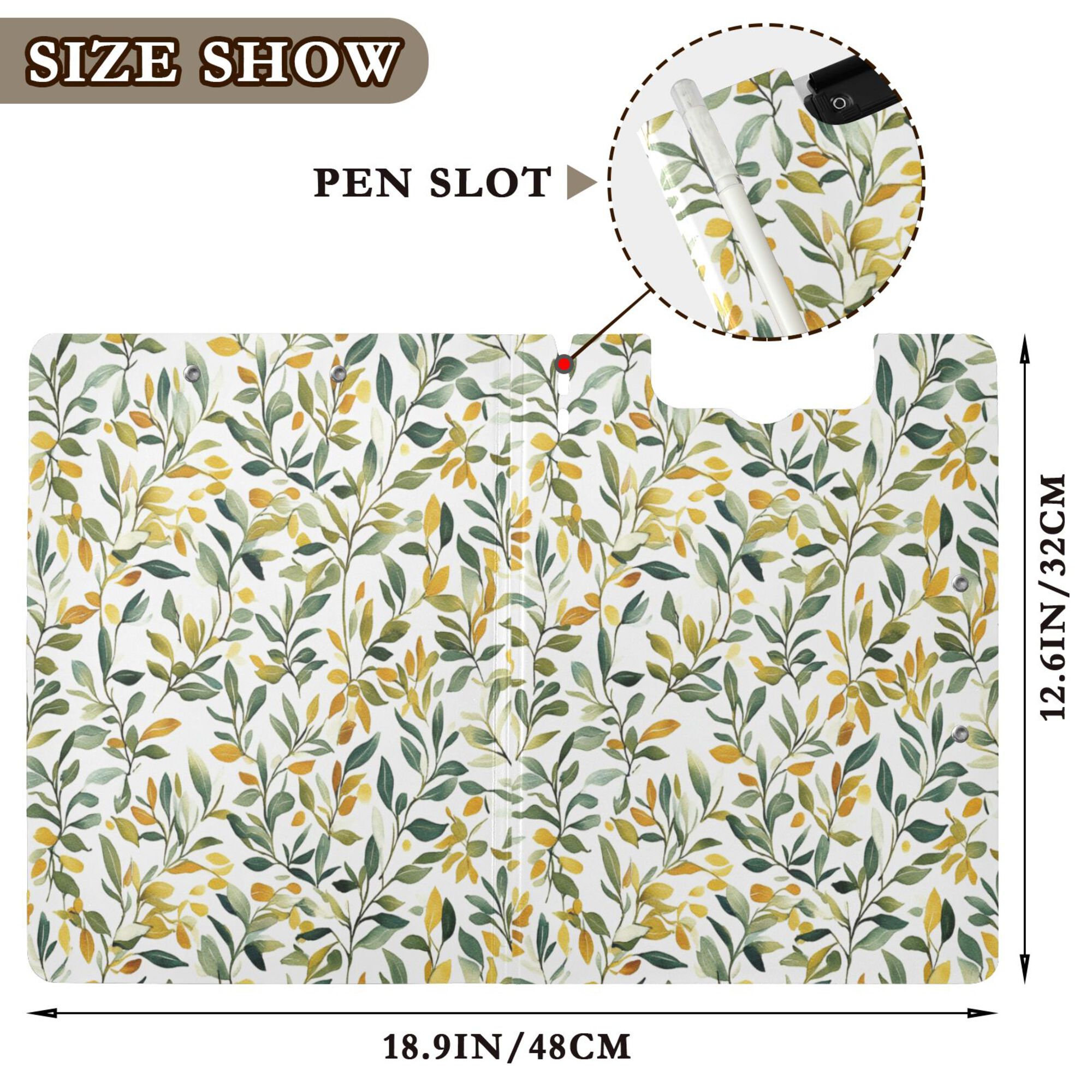 FORMRS A4 Clipboard Folder with Pen Holder Horizontal Foldable School Office Binder, Autumn Greenery