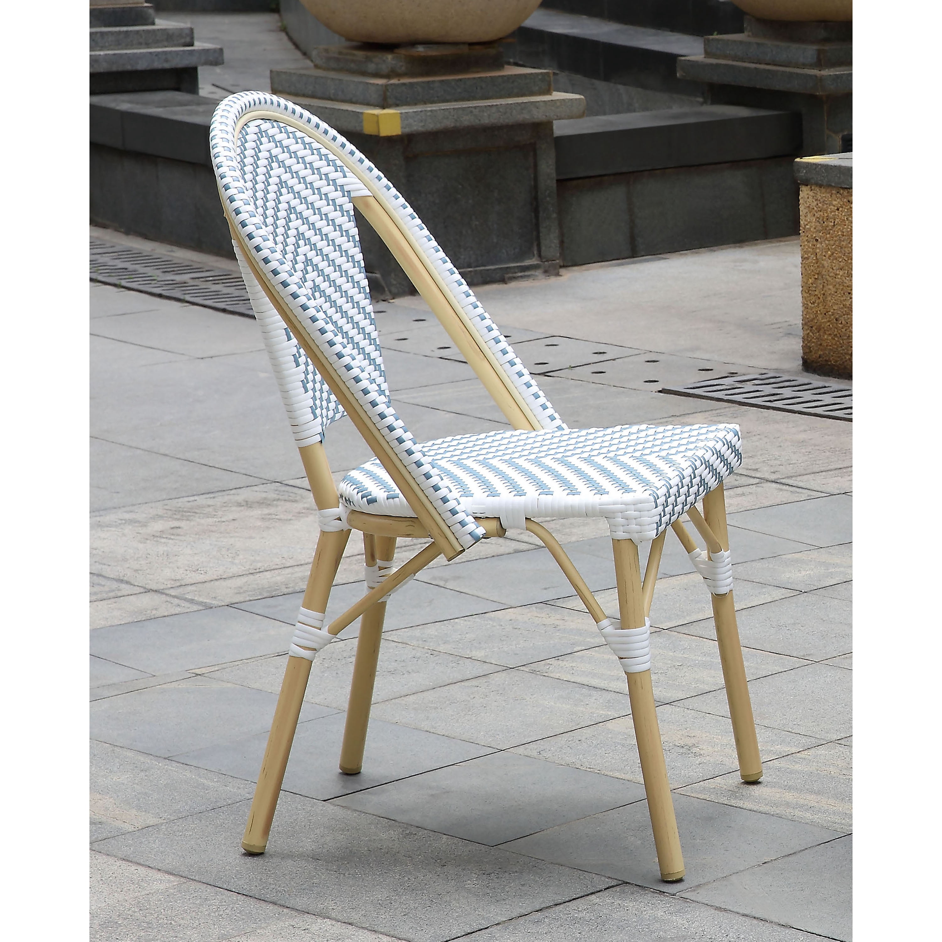 Furniture of America Cruz Outdoor Dining Chair - Faux Rattan - Set of 2 - Armless - Blue
