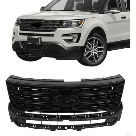 OTTULUR Glossy Black Front Bumper Grille FB5Z8200AC Replacement for Explorer 2016-2017