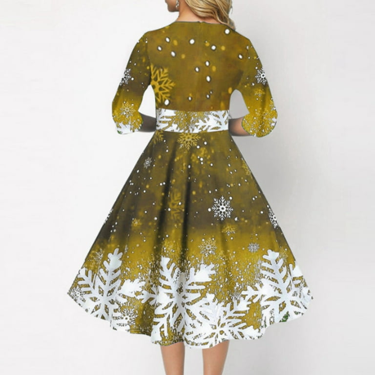 Christmas Dress for Women Retro Christmas Snowflake Print Long Round Neck  Half Sleeve Made of Polyester and Spandex with Soft and Flowy Feature -  Walmart.com