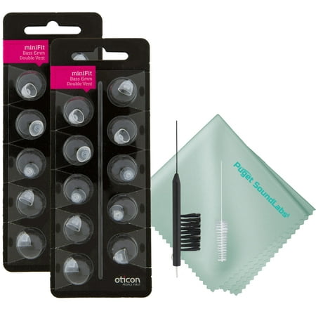 Oticon Minifit Small 6 mm Double Vent Bass Hearing Aid Domes 20 Pieces with Cleaning Tool Kit
