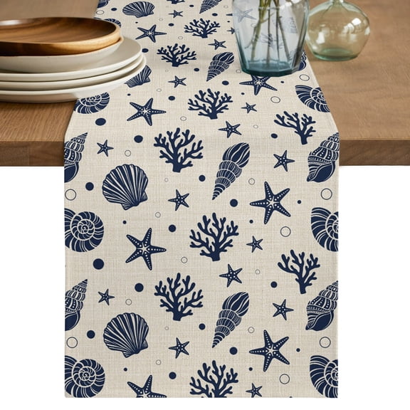 Table Runners 72 Inches Long Dress Scarves, Navy Blue Rustic Coastal Farmhouse Kitchen/Dining Table Decor Table Runner, Coffee Tablerunners, Nautical Seaside Starfish Coral 13x72 Inch