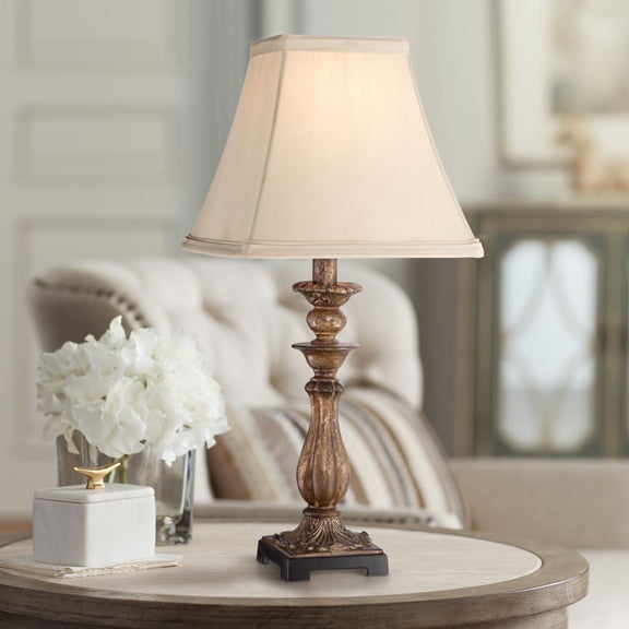 Regency Hill Alzano Cottage Accent Table Lamp 18" High Antique Distressed Light Bronze Square Shade for Bedroom Living Room Bedside Nightstand Office