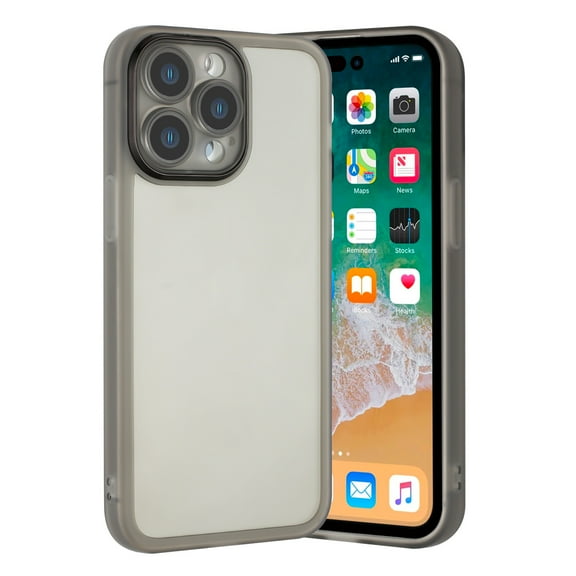 For Apple iPhone 14 Pro Max 6.7 inch Slim Matte Transparent Frame Shockproof Protective Hybrid Case Cover Black