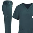 thumbnail image 3 of qucoqpe Womens Scrubs Set V Neck Short Sleeve Scrubs Tops and Pants Lightweight Nursing Uniform Set Caregiver Workwear, 3 of 4
