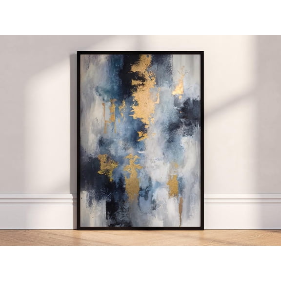 Blue Gold Abstract Poster, Contemporary Modern Wall Art