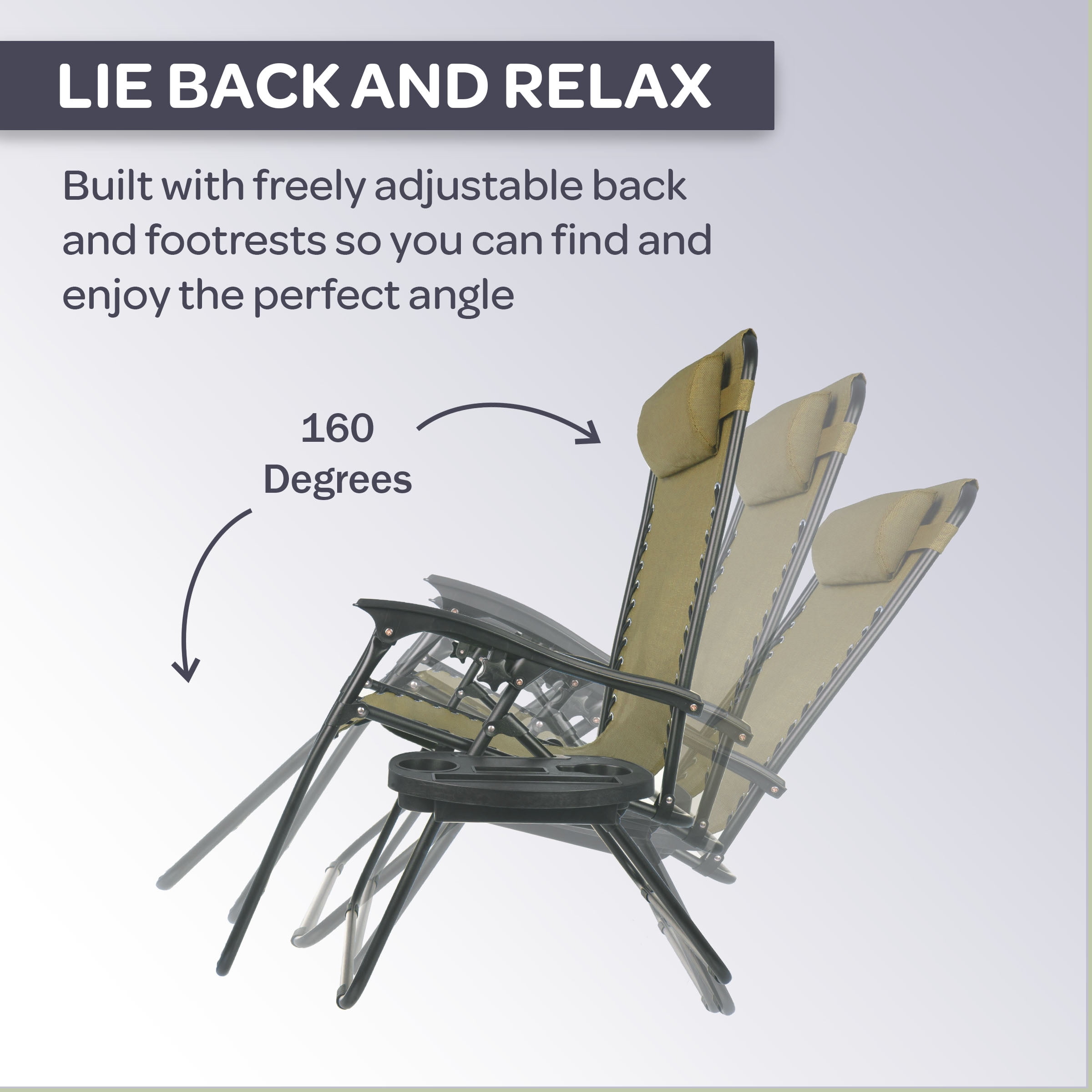 Lavish Home Zero Gravity Lounge Chairs, Set of 2 Folding Recliners with Side Table, Cup Holder & Pillow, Beige