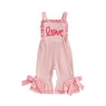 thumbnail image 2 of Loicainy Toddler Baby Girls Valentines Jumpsuits 6 12 18 24 Months 2T 3T 4T Cute Letters Embroidery Sleeveless Striped Bell Bottom Overalls, 2 of 9