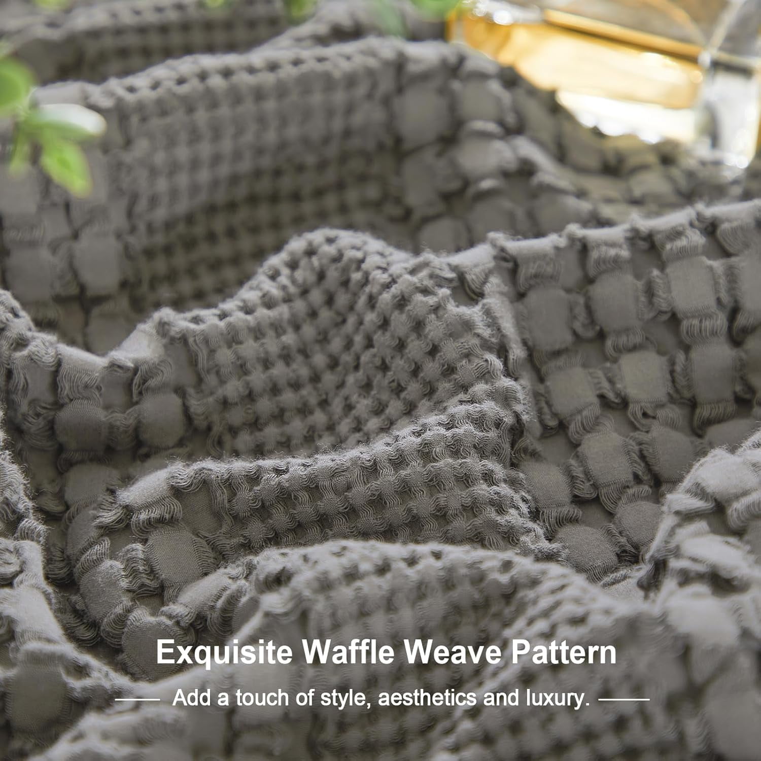 PHF 100% Cotton Waffle Weave Blanket, Lightweight Throw Washed Blanket for Bed Sofa Home Decor, Dark Grey, 50"x60"