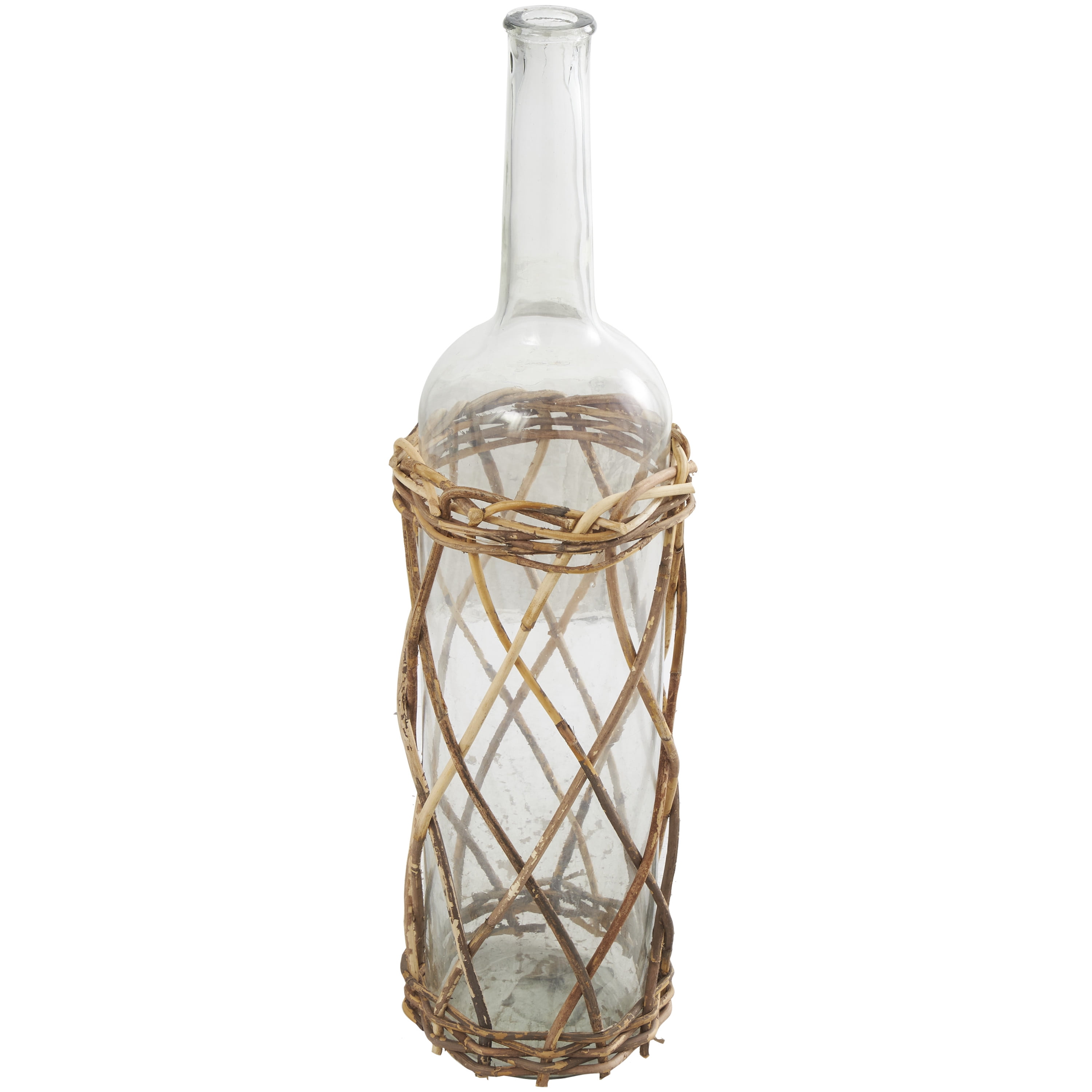 DecMode 27" Handmade Tall Glass Vase with Brown Rattan Woven Lower Body