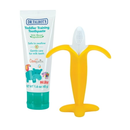 Dr. Talbot's Toddler Training Toothbrush and Natural Kids Toothpaste with Citroganix - 1.6 oz - Fluoride-Free Toothpaste and Toddler Toothbrush - 6+ Months - Banana