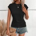 thumbnail image 6 of Comdrip Cap Sleeve T Shirts for Women, Womens Summer Cap Sleeve Tops Crewneck T Shirts Trendy Outfits Beach Vacation Clothes Fashion Blouses Tops for Women Trendy Black L, 6 of 8