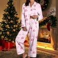 thumbnail image 2 of Silk Christmas Pajamas for Women Silk Pjs for Women Set Long Sleeve Button Down Pjs with Pajamas Pants Christmas Women Pjs Sets, 2 of 5