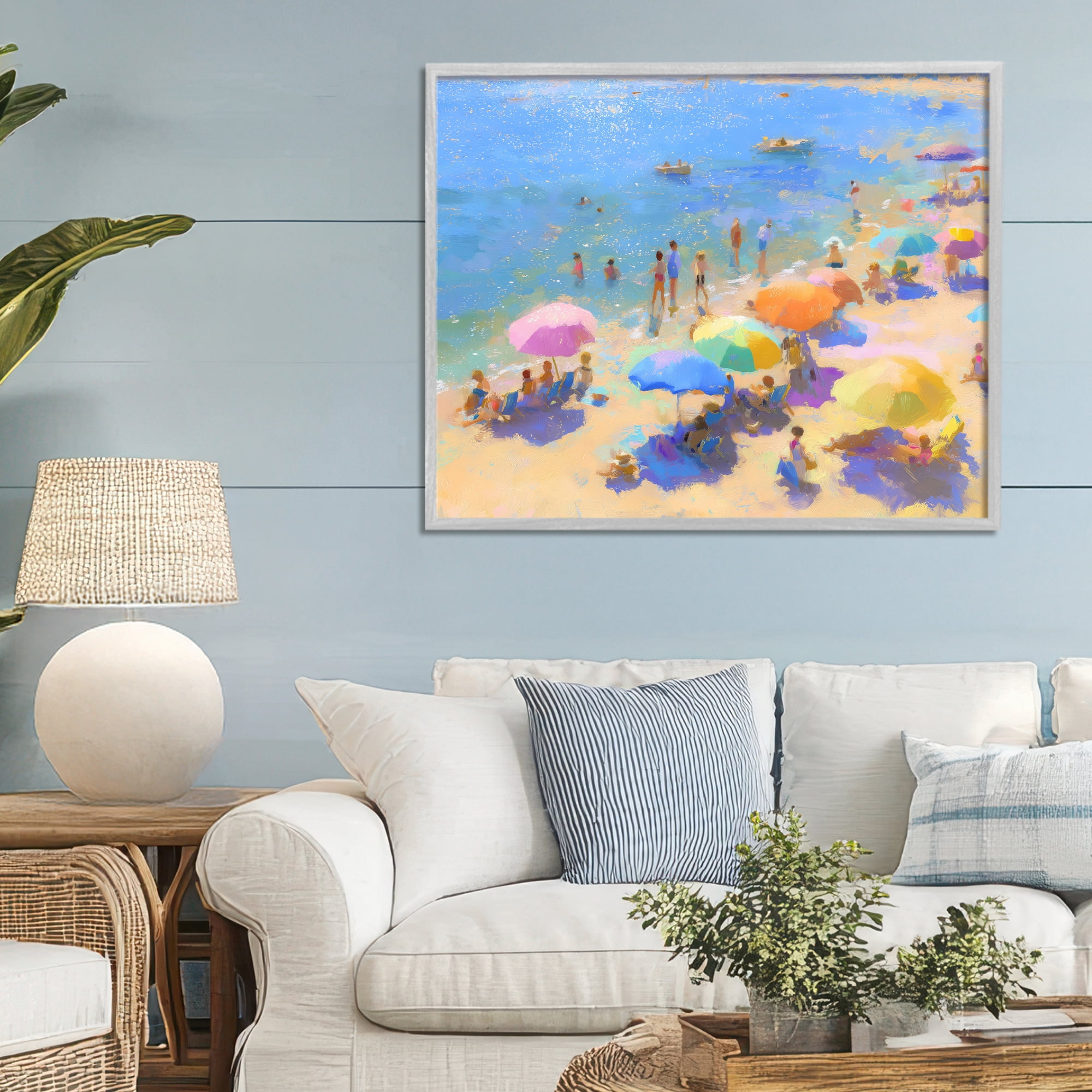 Stupell Industries Colorful Day at Beach Gray Framed Giclee Art, design by LSR Design Studio