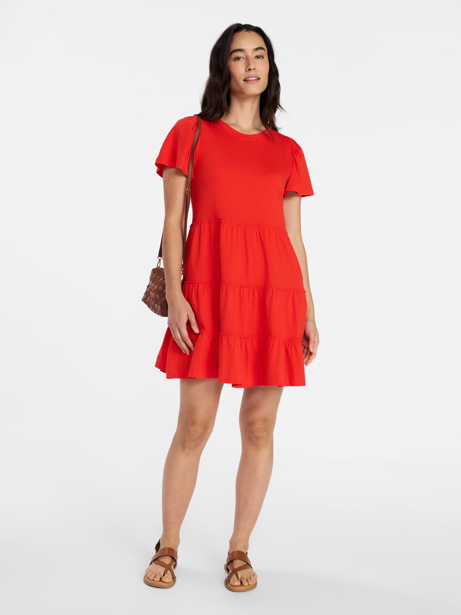 Time and Tru Women's and Women’s Plus Cotton Swing Dress with Short Sleeves, Sizes XS-4X