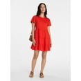 thumbnail image 5 of Time and Tru Women's and Women’s Plus Cotton Swing Dress with Short Sleeves, Sizes XS-4X, 5 of 6