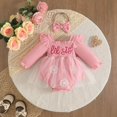 thumbnail image 3 of Toddler Baby Girls Clothes Sets Letter Ruffled Long Sleeve Romper Dress with Hairband Kids Fall Winter Holidays Casual Lace Jumpsuit Dress 6-12 Months, 3 of 9