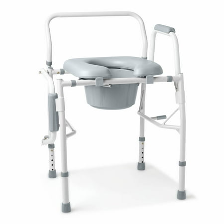 Medline - Padded Drop Arm Commode, Swing Away Arm Rest for Easy Transfers, Supports up to 350 lbs. - Gray