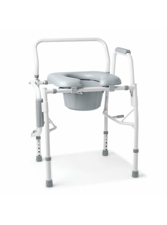 Medline Drop Arm Commode, Swing Away Arm for Easy Transfer, with Padded Seat, Supports up to 350 lbs, Gray