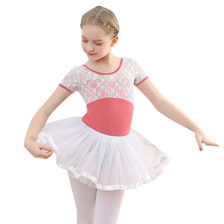 

EHQJNJ Girl Outfits White Kid Girls Ballet Dance Dress Lace Short Sleeve Leotards with Removable Tutu Skirt Ballerina Outfit Dancewear 80S Outfit 2T 4Th of July Outfit Girl