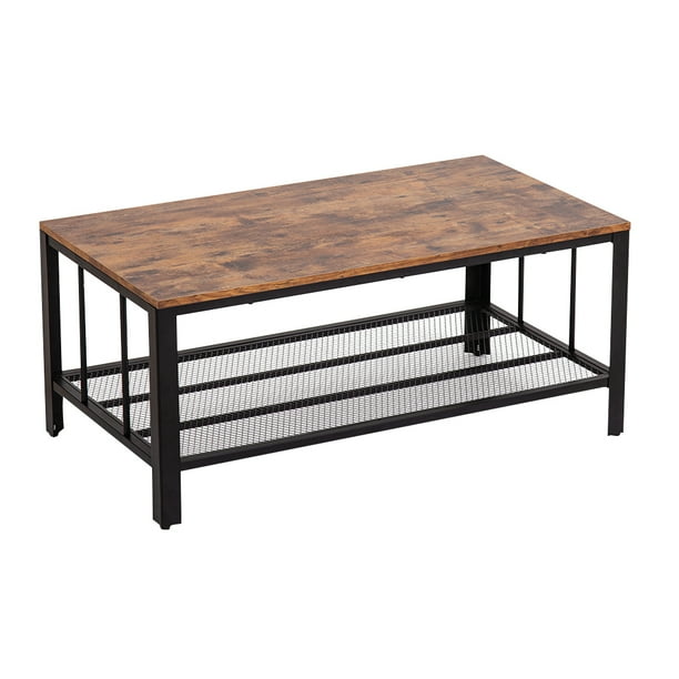 Coffee Table Living Room With Dense Mesh Shelf Large Storage Space Tail Easy Assembly Stable Industrial Design Rustic Brown Com Coffee Table Living Room With, Large Side Table With Storage