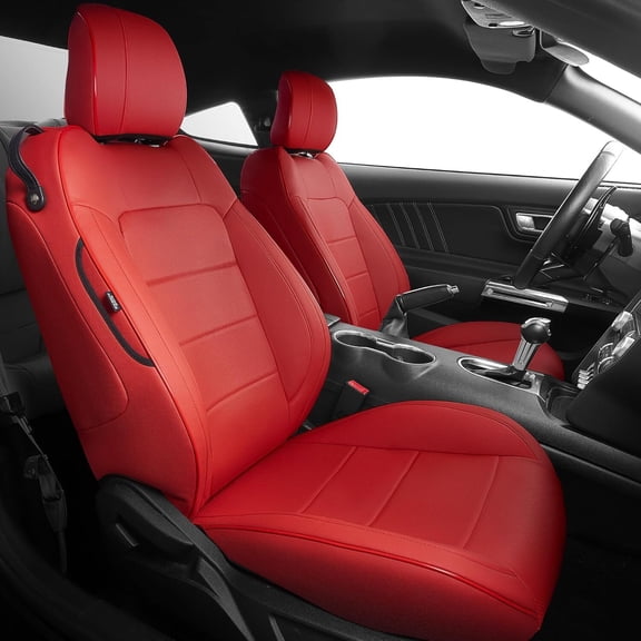 DIKSOAKR Seat Covers for Ford Mustang Coupe 2015-2026, Custom Fit Full Set Faux Leather (New Red,5 Seats)