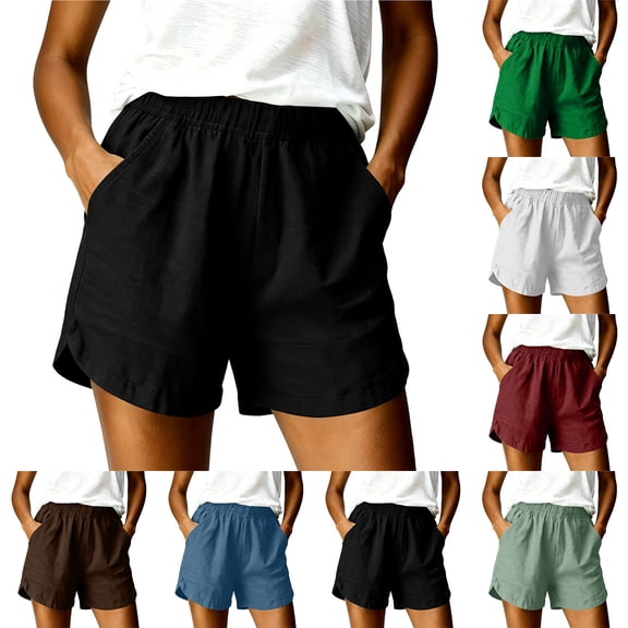Kojanyu Women's Cotton Elastic Waist Plus Size Summer Running Shorts with Pockets Casual Relaxed Fit Beach Shorts S to XXL